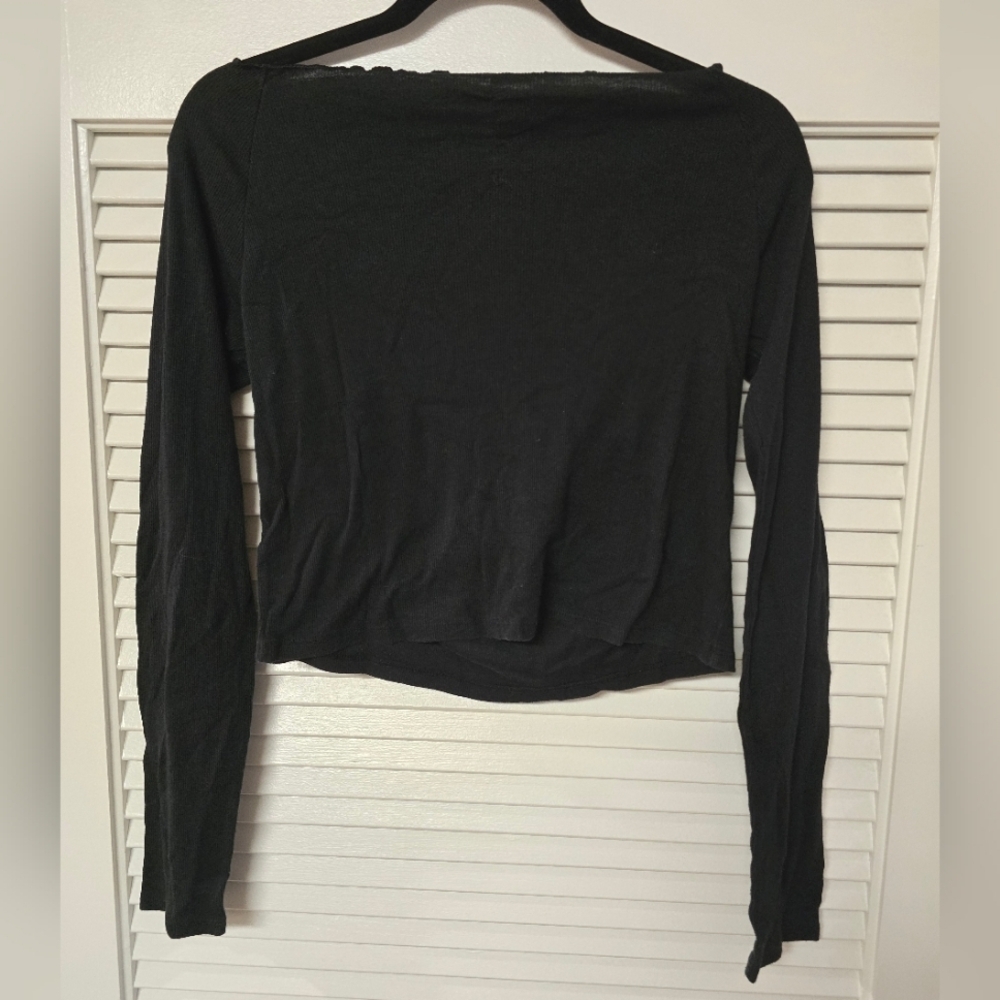 Wild Fable - Black Off-Shoulder Ribbed   Long-Sleeve Crop Top